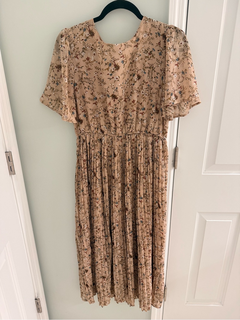 Hayden Beige Floral Pleated Maternity Dress